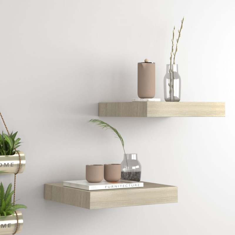 vidaXL Estantes flotantes de pared 2 uds MDF roble 23x23,5x3,8 cm vidaXL Estantes flotantes de pared 2 uds MDF roble 23x23,5x3,8 cm