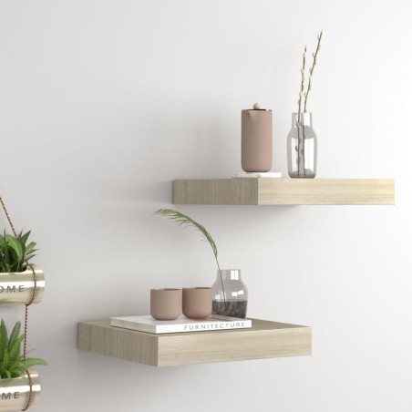 vidaXL Estantes flotantes de pared 2 uds MDF roble 23x23,5x3,8 cm