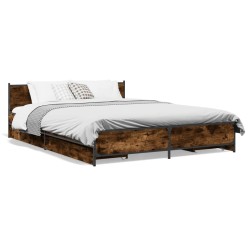 vidaXL Cama con cajones madera de ingeniería roble ahumado 140x190 cm