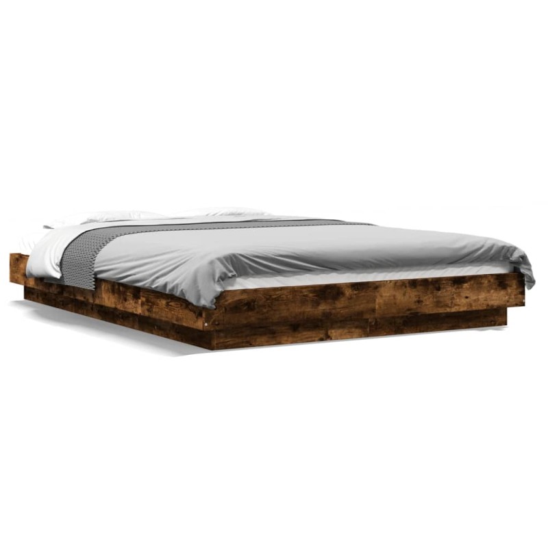 vidaXL Estructura cama con luces LED madera roble ahumado 140x190 cm