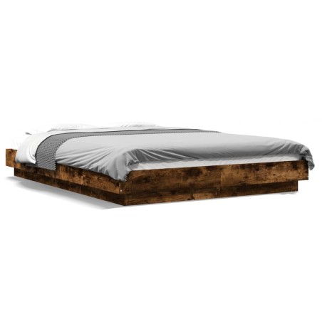 vidaXL Estructura cama con luces LED madera roble ahumado 140x190 cm