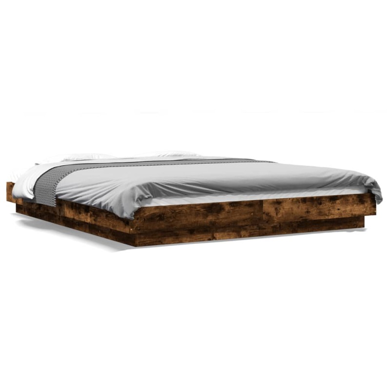 vidaXL Estructura de cama madera de ingeniería roble ahumado 160x200cm vidaXL Estructura de cama madera de ingeniería roble ahumado 160x200cm