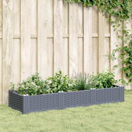 vidaXL Jardinera con clavijas PP gris 125x40x28,5 cm