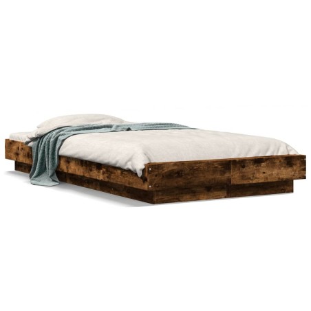 vidaXL Estructura cama con luces LED madera roble ahumado 90x190 cm