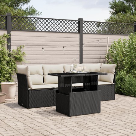 vidaXL Set de muebles de jardín 5 pzas y cojines ratán sintético negro