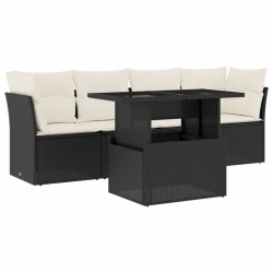 vidaXL Set de muebles de jardín 5 pzas y cojines ratán sintético negro