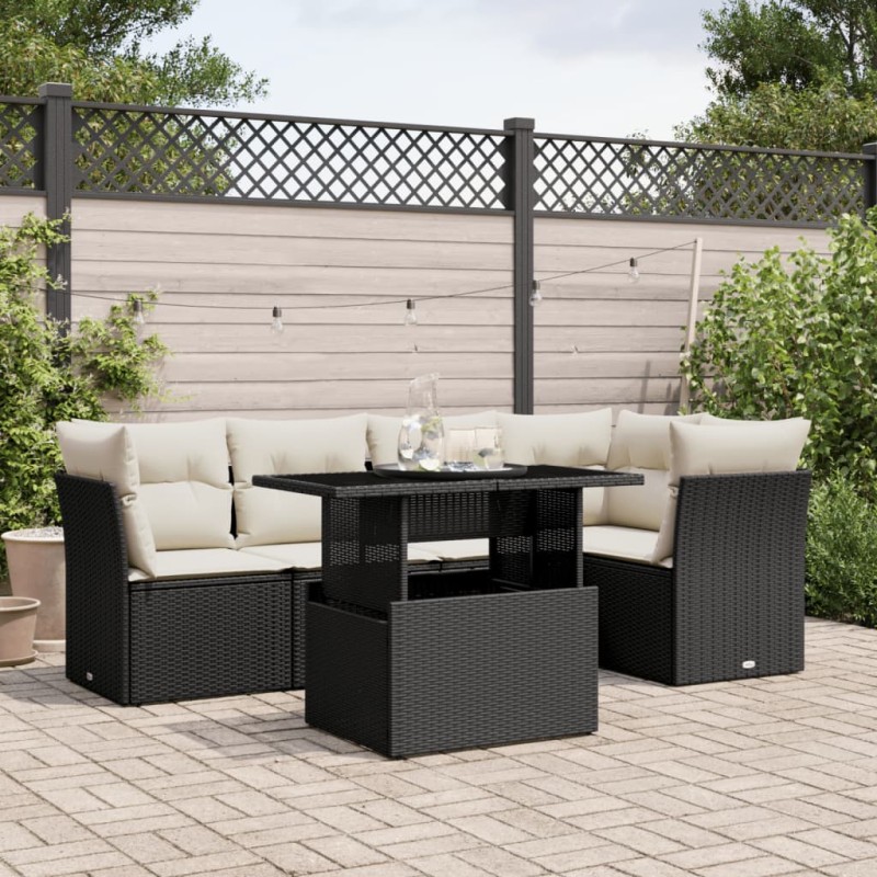 vidaXL Set de sofás de jardín 6 piezas y cojines ratán sintético negro vidaXL Set de sofás de jardín 6 piezas y cojines ratán sintético negro