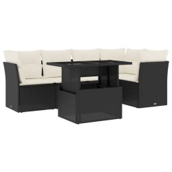vidaXL Set de sofás de jardín 6 piezas y cojines ratán sintético negro