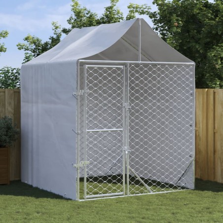 vidaXL Perrera de exterior con toldo acero galvanizado plata 2x2x2,5 m