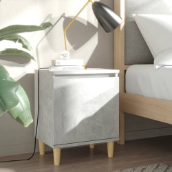 vidaXL Mesita de noche patas madera maciza gris hormigón 40x30x50 cm