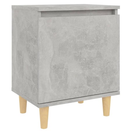 vidaXL Mesita de noche patas madera maciza gris hormigón 40x30x50 cm