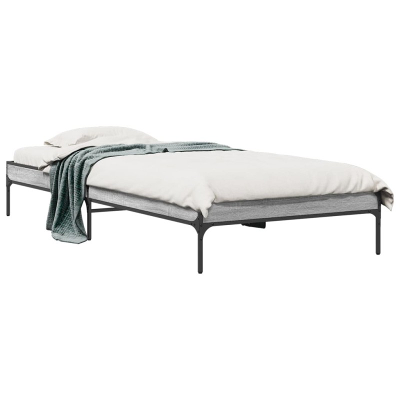 vidaXL Estructura cama madera ingeniería metal gris Sonoma 100x200 cm vidaXL Estructura cama madera ingeniería metal gris Sonoma 100x200 cm