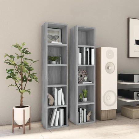 vidaXL Estantería para CD 2 uds madera gris Sonoma 21x16x93,5 cm