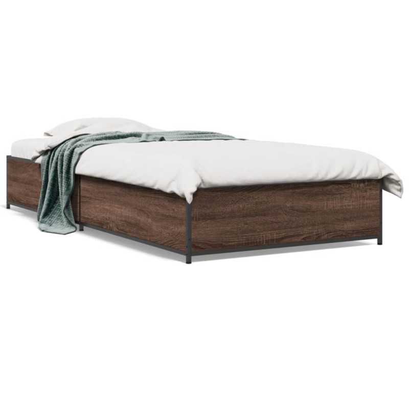 vidaXL Estructura cama madera ingeniería metal roble marrón 75x190 cm vidaXL Estructura cama madera ingeniería metal roble marrón 75x190 cm