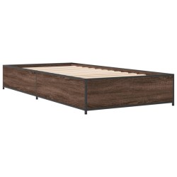 vidaXL Estructura cama madera ingeniería metal roble marrón 75x190 cm