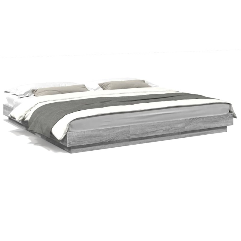 vidaXL Estructura de cama con luces LED madera gris Sonoma 200x200 cm vidaXL Estructura de cama con luces LED madera gris Sonoma 200x200 cm