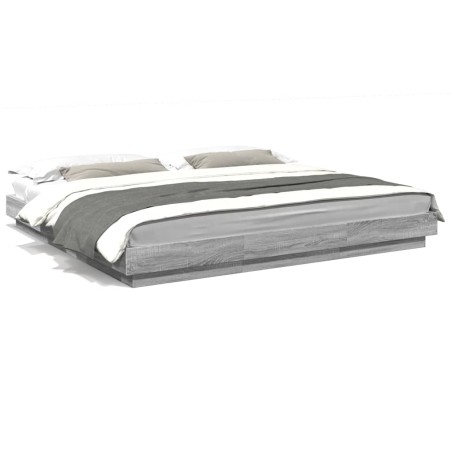vidaXL Estructura de cama con luces LED madera gris Sonoma 200x200 cm