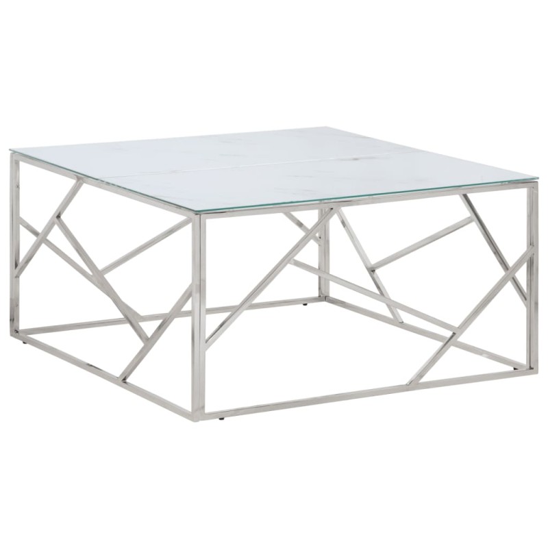 vidaXL Mesa de centro plateada acero inoxidable y vidrio templado vidaXL Mesa de centro plateada acero inoxidable y vidrio templado