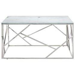 vidaXL Mesa de centro plateada acero inoxidable y vidrio templado