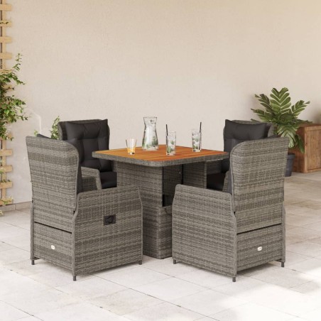 vidaXL Set comedor de jardín 5 piezas con cojines ratán sintético gris