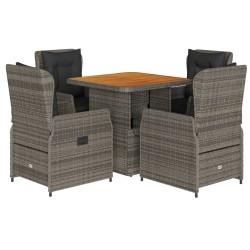 vidaXL Set comedor de jardín 5 piezas con cojines ratán sintético gris