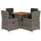vidaXL Set comedor de jardín 5 piezas con cojines ratán sintético gris vidaXL Set comedor de jardín 5 piezas con cojines ratán sintético gris