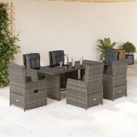 vidaXL Set comedor jardín 7 pzas y cojines ratán sintético gris