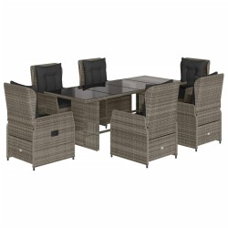 vidaXL Set comedor jardín 7 pzas y cojines ratán sintético gris