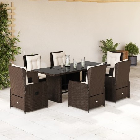 vidaXL Set comedor de jardín 7 pzas con cojines ratán sintético marrón