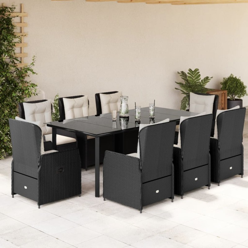 vidaXL Set de comedor de jardín 9 pzas y cojines ratán sintético negro vidaXL Set de comedor de jardín 9 pzas y cojines ratán sintético negro