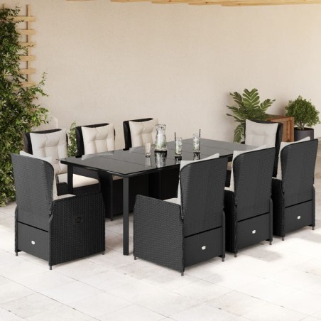 vidaXL Set de comedor de jardín 9 pzas y cojines ratán sintético negro