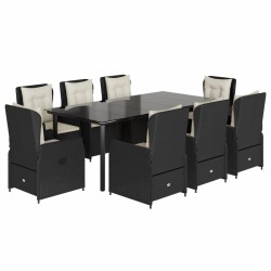 vidaXL Set de comedor de jardín 9 pzas y cojines ratán sintético negro