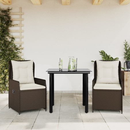 vidaXL Set comedor de jardín 3 piezas y cojines ratán sintético marrón