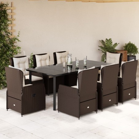 vidaXL Set comedor para jardín 9 pzas y cojines ratán sintético marrón