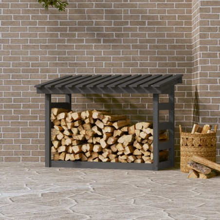 vidaXL Leñero de madera maciza de pino gris 108x64,5x78 cm