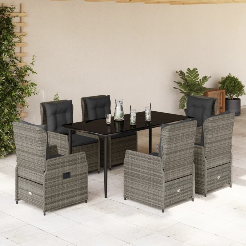 vidaXL Set comedor jardín 7 pzas y cojines ratán sintético gris vidaXL Set comedor jardín 7 pzas y cojines ratán sintético gris