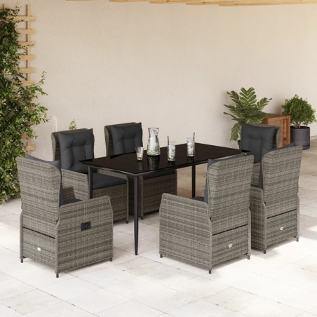 vidaXL Set comedor jardín 7 pzas y cojines ratán sintético gris
