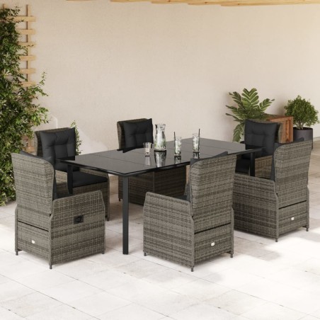 vidaXL Set comedor jardín 7 pzas y cojines ratán sintético gris