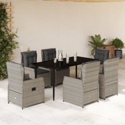 vidaXL Set comedor jardín 7 pzas y cojines ratán sintético gris claro