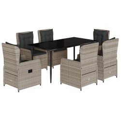 vidaXL Set comedor jardín 7 pzas y cojines ratán sintético gris claro