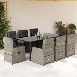 vidaXL Set comedor de jardín 9 pzas cojines ratán sintético gris claro