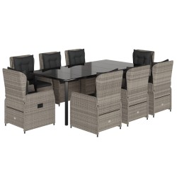 vidaXL Set comedor de jardín 9 pzas cojines ratán sintético gris claro