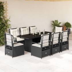 vidaXL Set de comedor de jardín 9 pzas y cojines ratán sintético negro