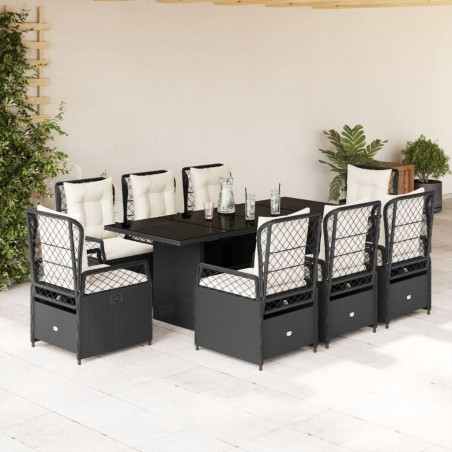 vidaXL Set de comedor de jardín 9 pzas y cojines ratán sintético negro