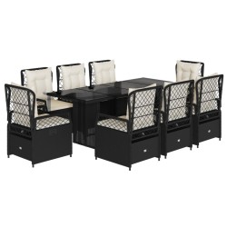 vidaXL Set de comedor de jardín 9 pzas y cojines ratán sintético negro