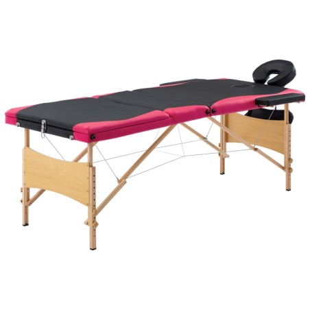 vidaXL Camilla de masaje plegable 3 zonas madera negro y rosa