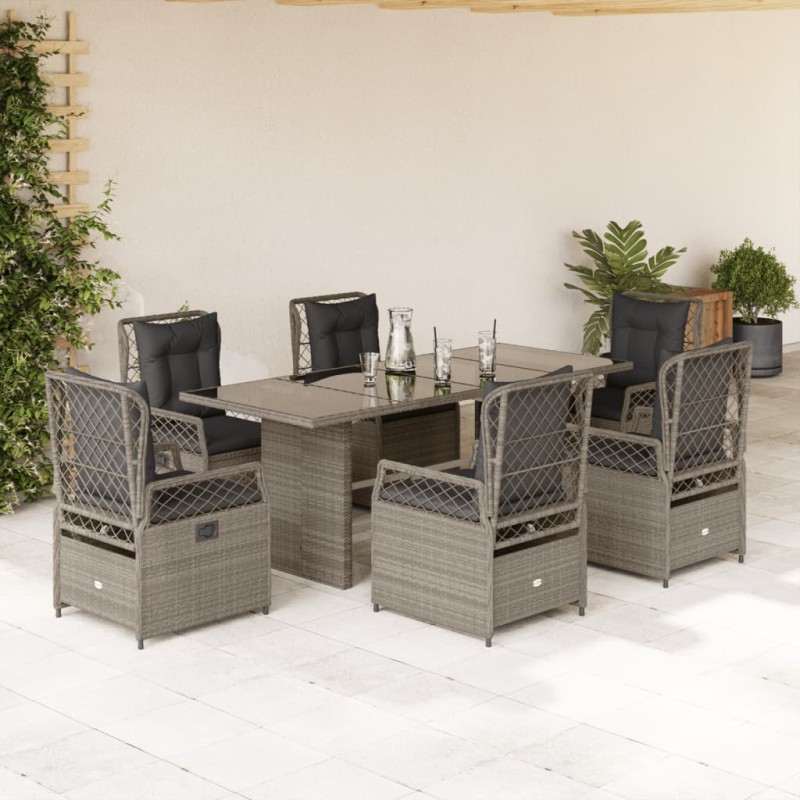 vidaXL Set comedor jardín 7 pzas y cojines ratán sintético gris claro vidaXL Set comedor jardín 7 pzas y cojines ratán sintético gris claro
