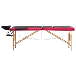 vidaXL Camilla de masaje plegable 3 zonas madera negro y rosa
