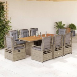 vidaXL Set comedor de jardín 9 pzas con cojines ratán sintético beige