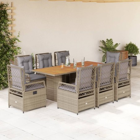 vidaXL Set comedor de jardín 9 pzas con cojines ratán sintético beige